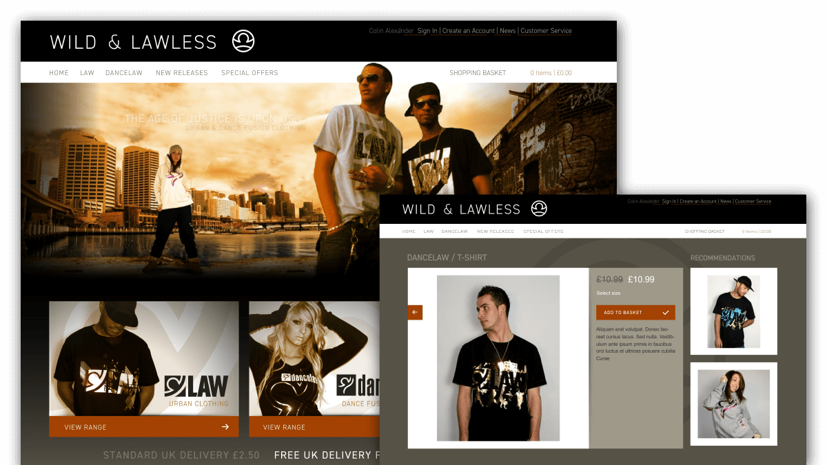 Wild & Lawless ecommerce website home page and product page