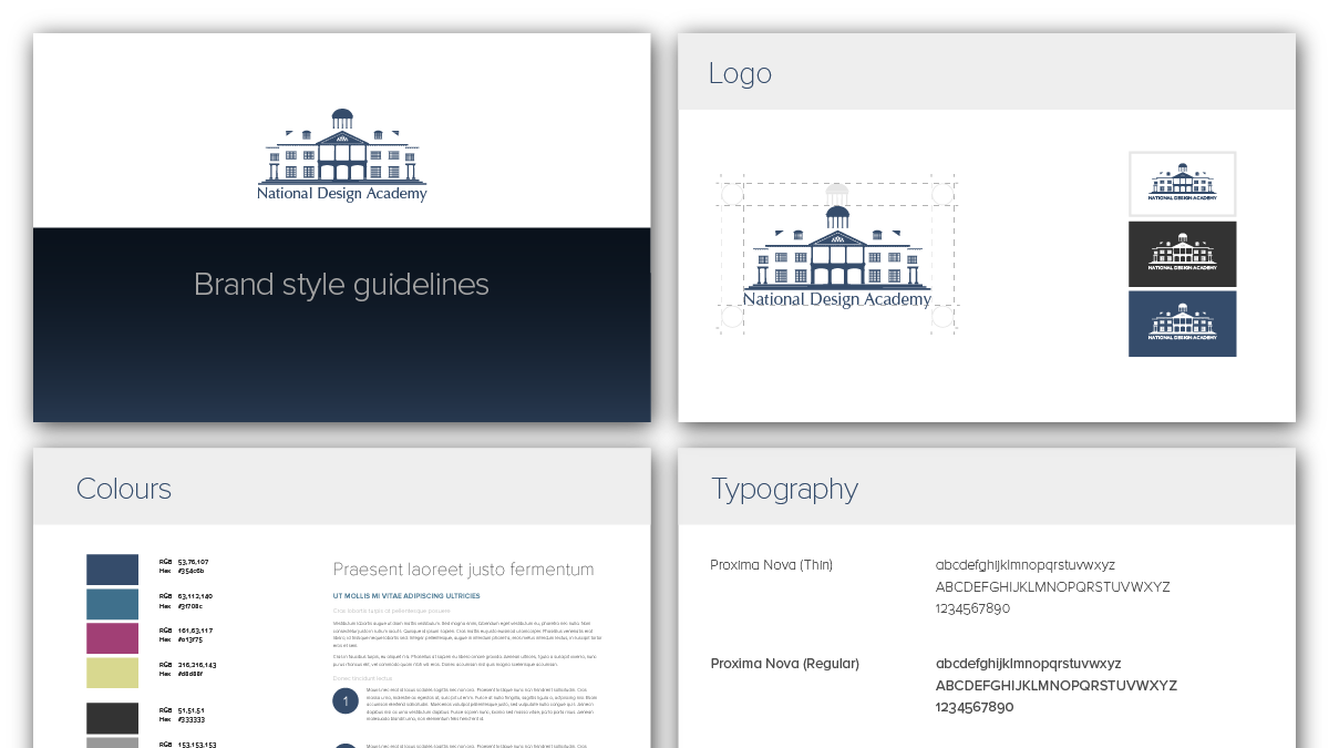 National Design Academy: samples from corporate style guide